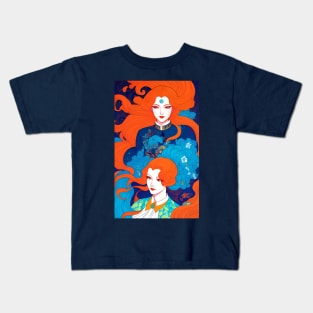 Art Deco Woman Red Head Kids T-Shirt